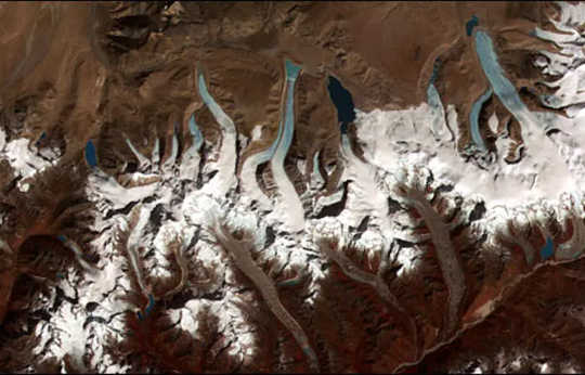 This ASTER image shows the lakes left behind by retreating glaciers in the Bhutan-Himalaya. This ASTER image shows the lakes left behind by retreating glaciers in the Bhutan-Himalaya. (how ancient ice cores show black swan events in history even pandemics)
