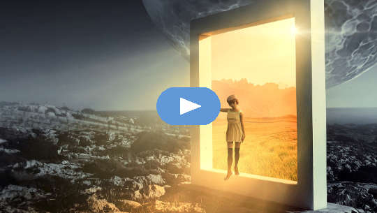 How to Make Spiritual Contact with The Other Side a child in an open door in a bleak landscape, yet the open door leads to bright light