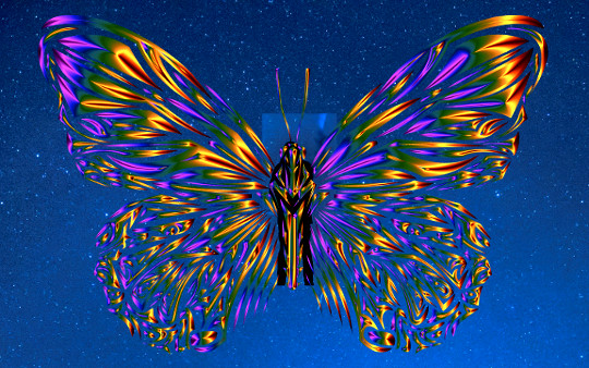 Could Psychedelic Therapy Be an Antidote to Separation and Fundamentalism? a multi-colored man/butterfly on a background of the cosmos