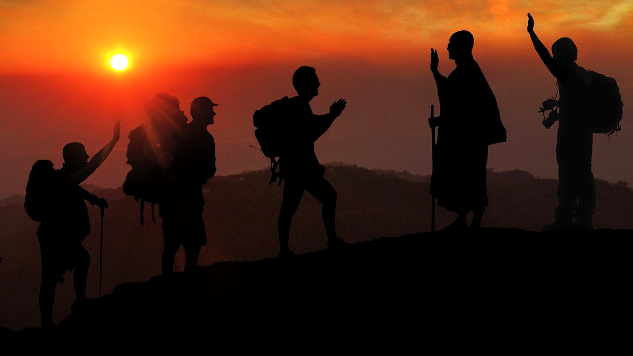 travellers greeting each other