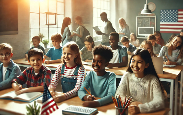 How to Empower the American Dream for All smiling and diverse children sitting in a classroom