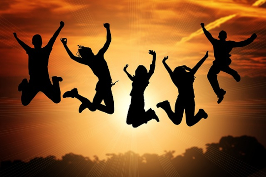 Picture of a happy family jumping up in the air. Image by Gerd Altmann from Pixabay.&nbsp;